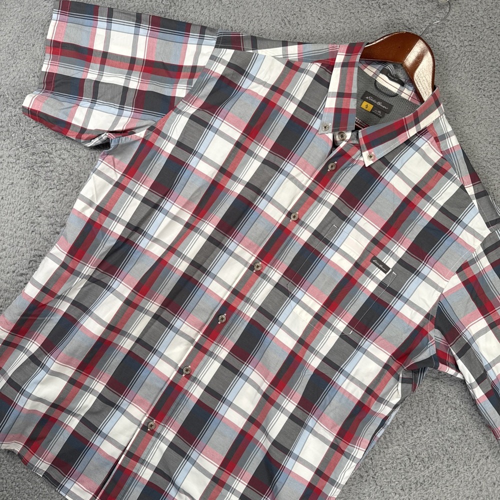 Eddie Bauer Travex Shirt Men's‎ XL Plaid Red Button Down Lightweight